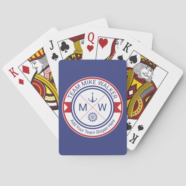 Monogram Nautical Logo Anchor Wheel Helm Motto Poker Cards (Back)