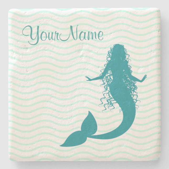 Monogram Nautical Mermaid Stone Coaster (Front)