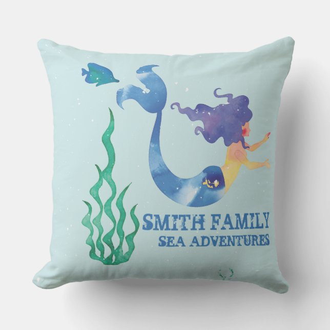 Monogram. Nautical. Mermaids' Bay. Family Name. Outdoor Pillow (Front)