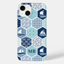 Monogram Nautical Modern Boat Blue Personalized Case-Mate iPhone 14 Case