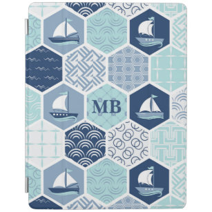 Monogram Nautical Modern Boat Blue Personalized iPad Smart Cover