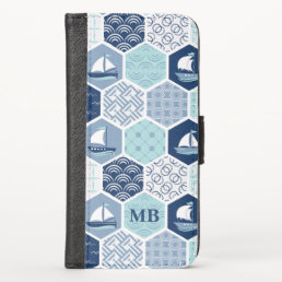 Monogram Nautical Modern Boat Blue Personalized iPhone X Wallet Case