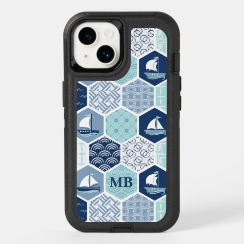 Monogram Nautical Modern Boat Blue Personalized OtterBox iPhone 14 Case