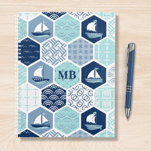 Monogram Nautical Modern Boat Blue Personalized Planner