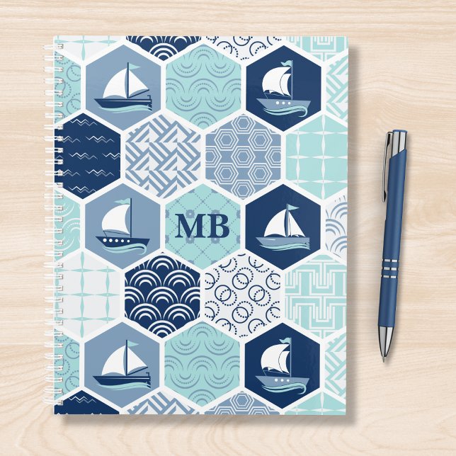 Monogram Nautical Modern Boat Blue Personalized Planner (Creator Uploaded)