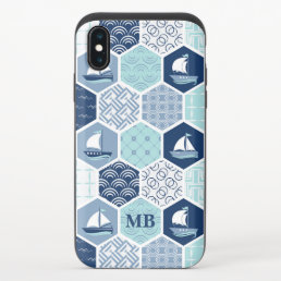 Monogram Nautical Modern Boat Blue Personalized iPhone X Slider Case