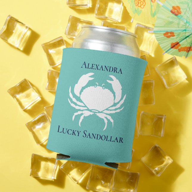 Monogram Nautical monogram Teal White CRAB  Can Co Cooler (In Situ Summer)