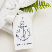 Monogram Nautical Navy Blue Anchor Thank You Gift Tags