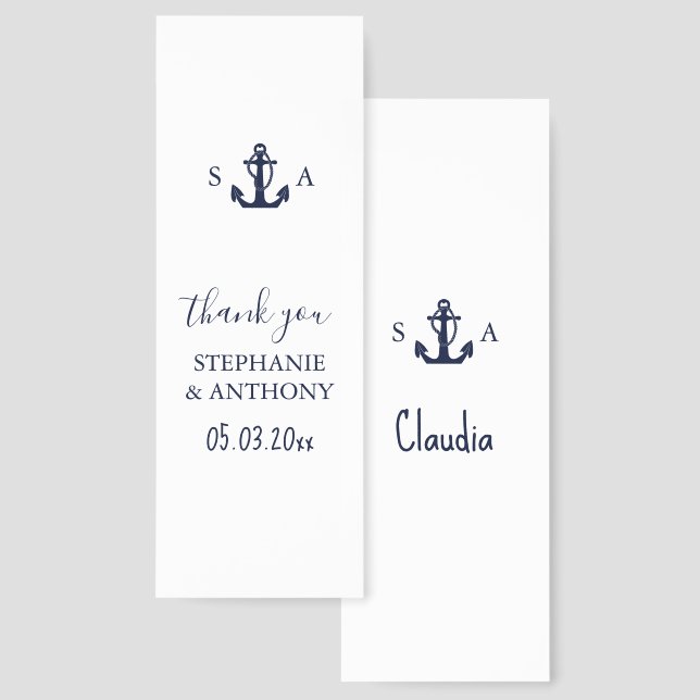 Monogram Nautical Navy Blue Anchor Wedding     Bookmarks (Front & Back)