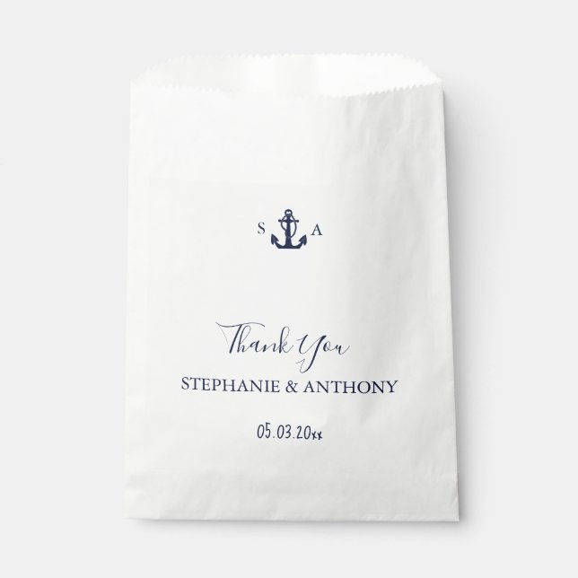 Monogram Nautical Navy Blue Anchor Wedding    Favor Bag (Front)