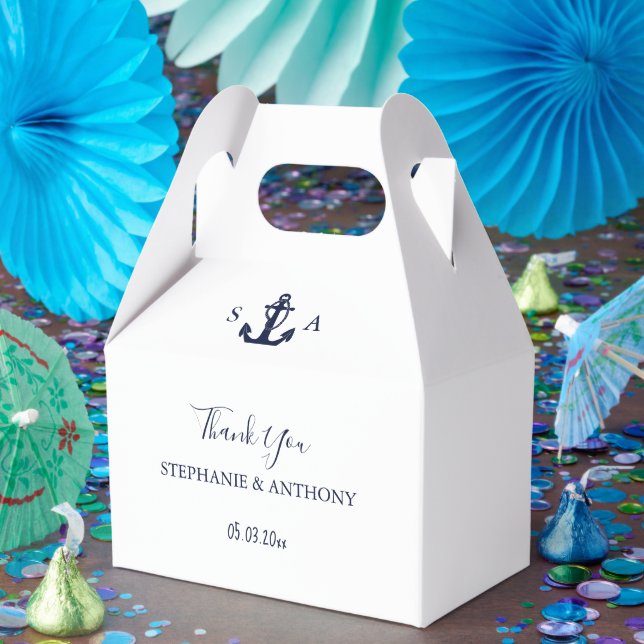 Monogram Nautical Navy Blue Anchor Wedding    Favor Boxes (Party)