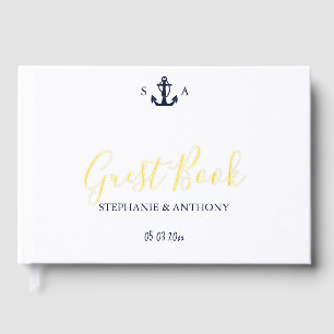 Monogram Nautical Navy Blue Anchor Wedding Foil Guest Book