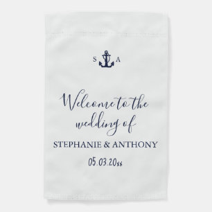 Monogram Nautical Navy Blue Anchor Wedding Garden Flag