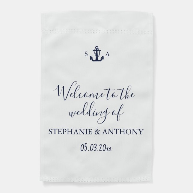 Monogram Nautical Navy Blue Anchor Wedding     Garden Flag (Front)