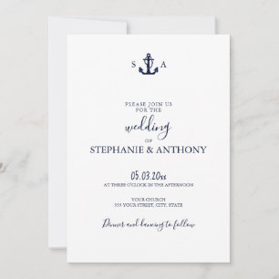 Monogram Nautical Navy Blue Anchor Wedding    Invitation