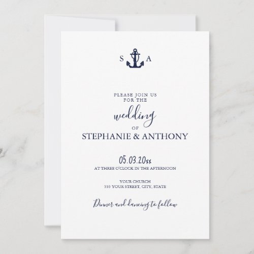 Monogram Nautical Navy Blue Anchor Wedding    Invitation