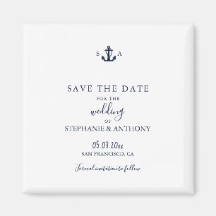 Monogram Nautical Navy Blue Anchor Wedding Magnet