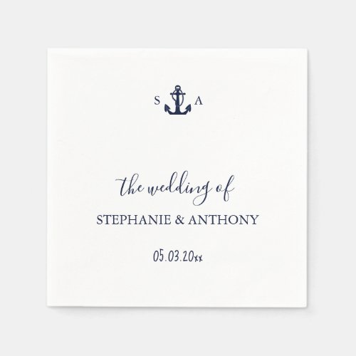 Monogram Nautical Navy Blue Anchor Wedding    Napkins