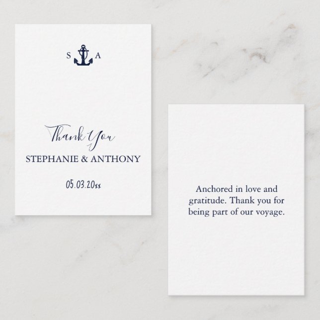 Monogram Nautical Navy Blue Anchor Wedding    Note Card (Front/Back)