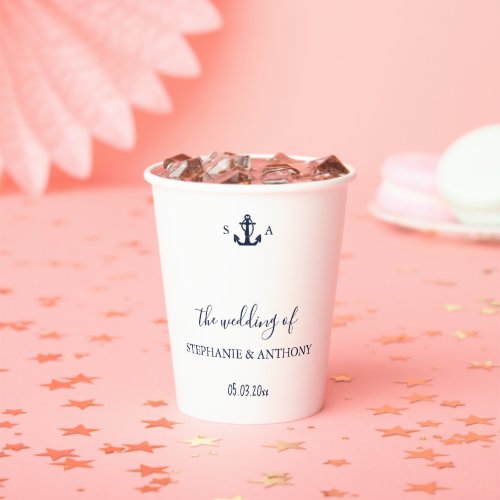 Monogram Nautical Navy Blue Anchor Wedding     Paper Cups