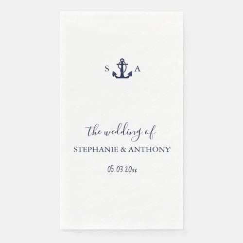 Monogram Nautical Navy Blue Anchor Wedding    Paper Guest Towels