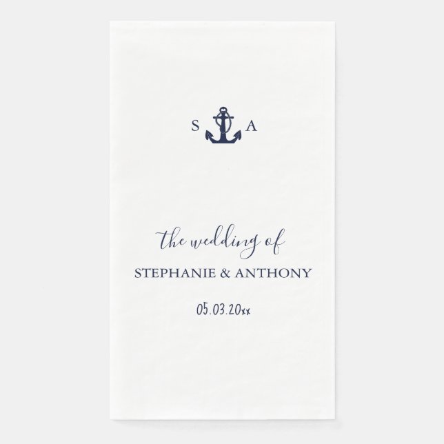 Monogram Nautical Navy Blue Anchor Wedding    Paper Guest Towels (Front)