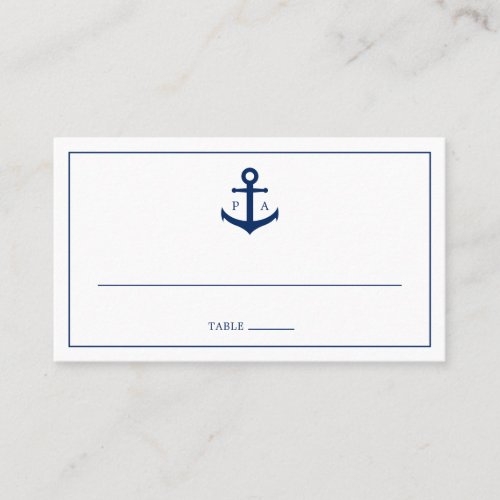 Monogram Nautical Navy Blue Anchor Wedding Place Card
