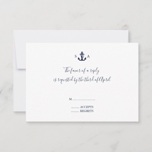 Monogram Nautical Navy Blue Anchor Wedding     RSVP Card (Front)