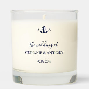 Monogram Nautical Navy Blue Anchor Wedding Scented Candle
