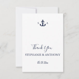 Monogram Nautical Navy Blue Anchor Wedding Thank You Card