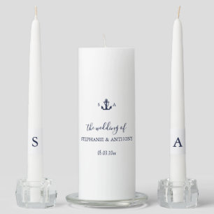 Monogram Nautical Navy Blue Anchor Wedding Unity Candle Set
