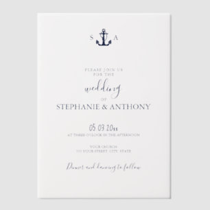 Monogram Nautical Navy Blue Anchor Wedding    Vellum Invitations