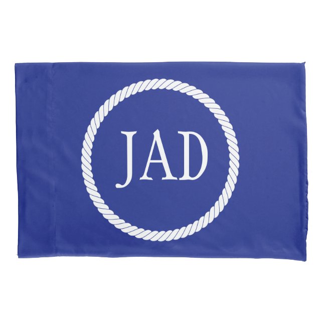 Monogram Nautical Navy Blue White Circle Pillow Case (Front-Left)