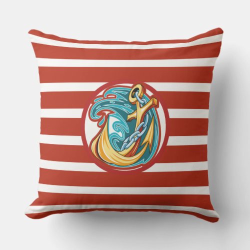 Monogram Nautical Red Stripe Outdoor Pillow Lg