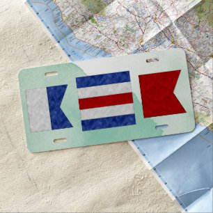 Monogram Nautical Signal Flag   Green Watercolor License Plate