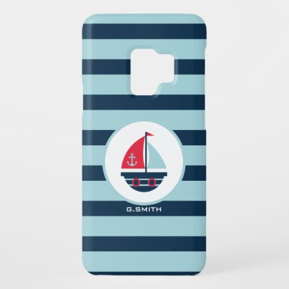 Monogram. Nautical Stripes. Sailing Ship. Case-Mate Samsung Galaxy S9 Case