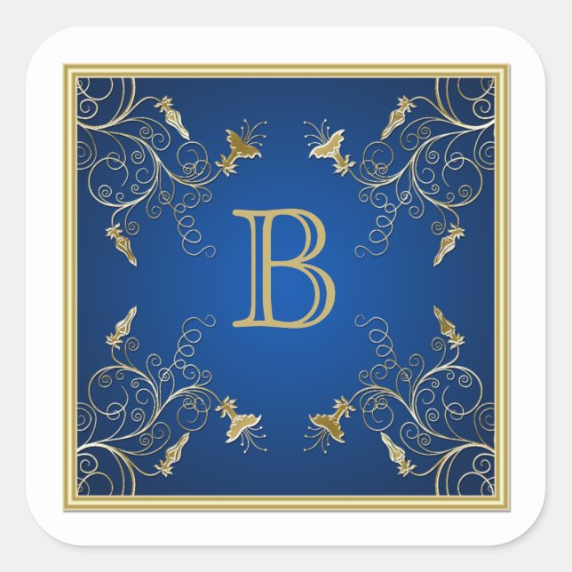 Monogram Navy and Gold Floral Sticker (Front)
