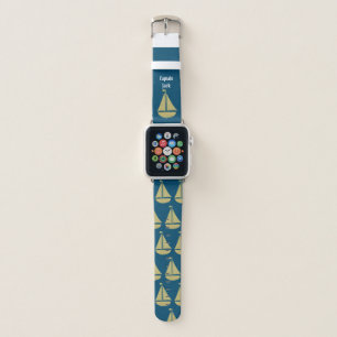 Monogram Navy and Gold Sail Boat Apple Watch Band