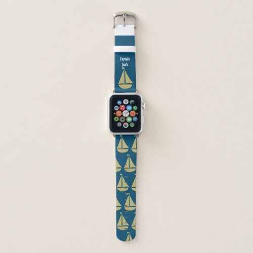 Monogram Navy and Gold Sail Boat Apple Watch Band