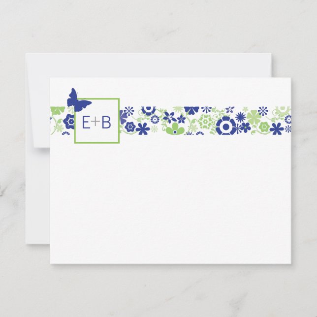 Monogram Navy and Lime Flat Note Card (Front)