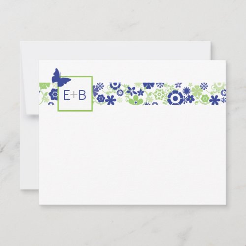 Monogram Navy and Lime Flat Note Card