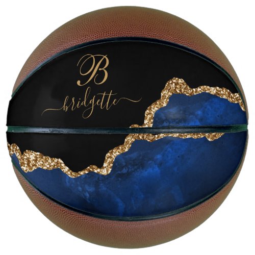 Monogram Navy Black Agate Geode Gold Glitter Girls Basketball