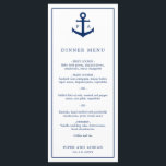 Monogram Navy Blue Anchor Nautical Wedding Menu<br><div class="desc">Nautical wedding menu featuring a navy blue anchor with your monogram on either side,  over a white background. A simple yet elegant design that is perfect for a beach themed celebration in the summer.</div>