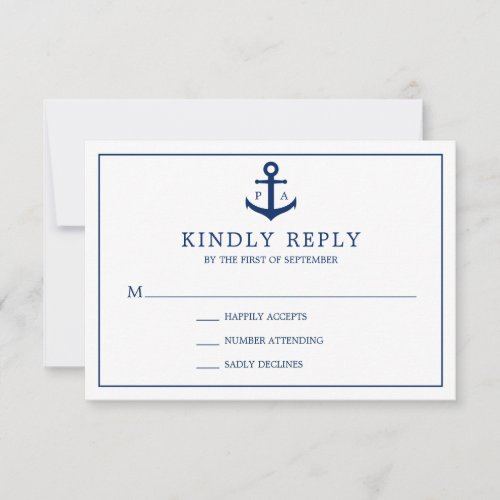 Monogram Navy Blue Anchor Nautical Wedding RSVP Card