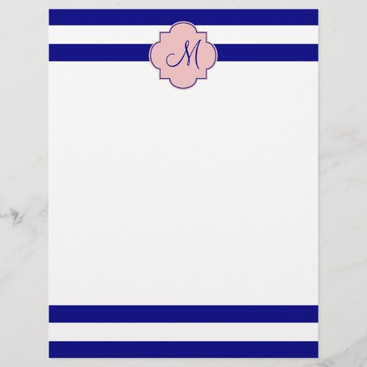Monogram Navy Blue and Baby Pink Striped Pattern (Front)