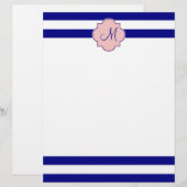 Monogram Navy Blue and Baby Pink Striped Pattern (Front/Back)