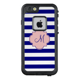 Monogram Navy Blue and Baby Pink Striped Pattern LifeProof FRĒ iPhone 6/6s Case