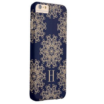 Monogram Navy Blue And Gold Exotic Medallion Barely There Iphone 6 Plus Case by cutecases at Zazzle
