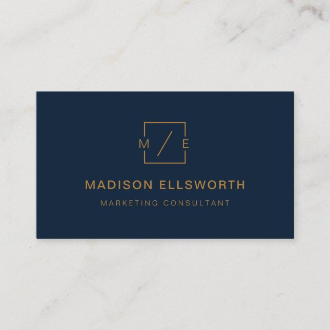 Monogram Navy Blue And Gold Modern Professional Business Card (Front)
