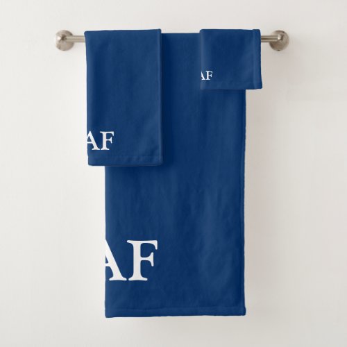 Monogram Navy Blue and White  Bath Towel Set